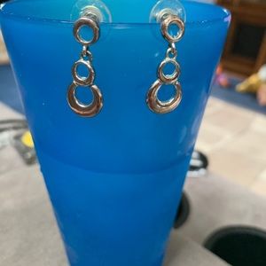 Silver plated 3 rings hoops drop 1” long earrings
